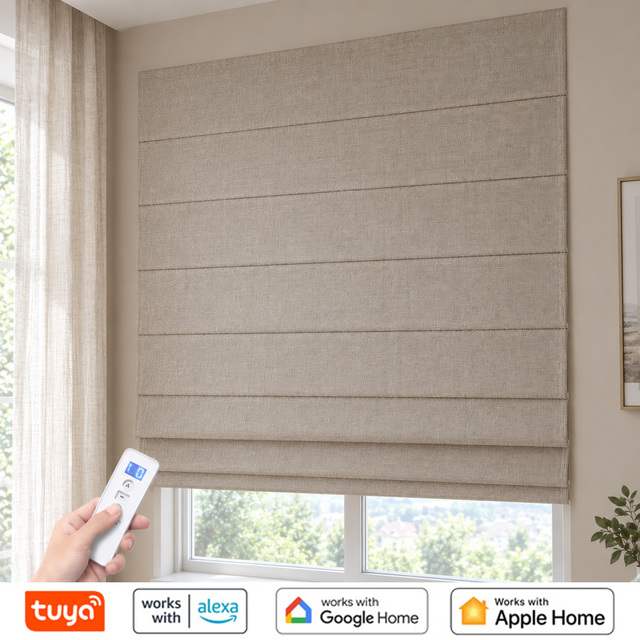 Modern Horizontal Blackout Cordless Electric Automatic Roman Blinds Lithium Battery Anti-UV Waterproof Fabric