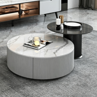 Ensemble Table Basse et Meuble TV Style Italien Moderne Luxe Léger avec Plateau en Pierre – Console de Divertissement pour Petit Appartement et Salon
