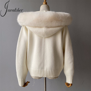 Cappotto da donna magro invernale in maglia corta in lana con maniche a sbuffo <span class=keywords><strong>caldo</strong></span> giacca con collo di pelliccia artificiale <span class=keywords><strong>Cardigan</strong></span> maglione da donna - Product Image 2