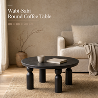 Table basse ronde moderne Wabi Sabi noire à quatre pieds, table d'appoint pour salon, décoration intérieure de la maison