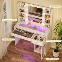 Coiffeuse de maquillage avec ampoules Bureau transparent avec prise de courant et lumière LED Coiffeuse de maquillage