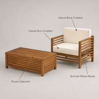 Ensemble de canapés d'extérieur en teck massif de luxe européen moderne, mobilier de jardin et de terrasse, fauteuil avec coussin à séchage rapide, table basse, hôtel