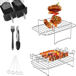 Grille <span class=keywords><strong>de</strong></span> friteuse à air en acier inoxydable 201 - Étagère <span class=keywords><strong>de</strong></span> cuisson rectangulaire à double niveau pour friteuses à air à double panier - Product Image 5