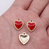 Amuleto de Corazón Rojo con Puntos, en Aleación de Zinc con Esmalte Dorado, para Pulseras de la Amistad, Regalos
