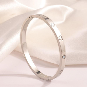 18K Gold Plated Stainless Steel Heart Zircon <b>Bangle</b> Geometric Cuff <b>Bracelet</b> for Women Gift Jewelry - Product Image 2