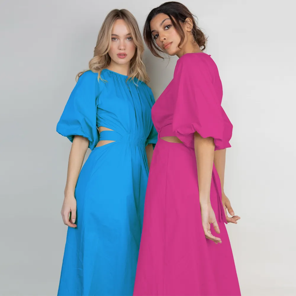 2023 Summer Female Women Tunic Beach Club Party Long Dresses Sexy V-Neck Backless Hollow Out Puff Sleeve Maxi Dress