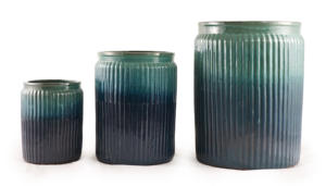 Pot de fleurs en céramique émaillée à rayures verticales dégradées turquoise-bleu de style américain, trou de drainage, jardinière décorative haute pour - Product Image 4