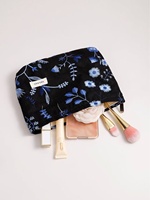 Tas Makeup Portabel Kanvas Baru dengan Bordir Bunga yang Indah dan Desain Sederhana untuk Penyimpanan Perawatan Kulit & Penyimpanan Kuas Makeup.