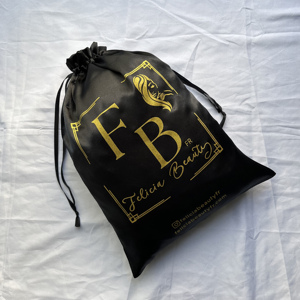 Luxury Soft Fabric Dense Black Silk Satin <b>Drawstring</b> Bag Cosmetic Hair Wig High End Jewelry Packaging <b>Pouch</b> Bags - Product Image 4
