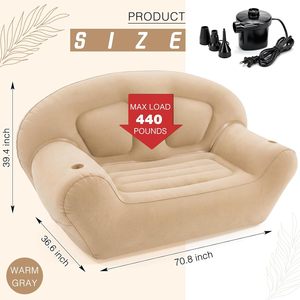 Inflatable Couch Flocked Surface Blow up Chair Folding Portable Flocking Inflatable <b>Air</b> <b>Sofa</b> Lazy <b>Sofa</b> for Living Room - Product Image 4