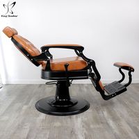Fauteuil de barbier vintage Kingshadow en cuir marron avec structure noire, fauteuil de coiffure pour hommes