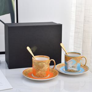 Nouveau produit : Ensemble de 2 tasses à café en céramique, motif banane nordique, tasses et soucoupes en porcelaine pour café et thé - Product Image 4