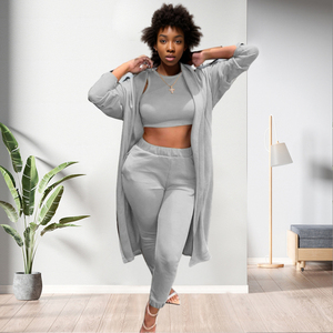 Solid Color Coat Crop Top Bodycon Youthful and Beautiful Jogger Women's <b>Sets</b> Three Pieces Fashion - Product Image 4