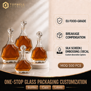 Bouteille en verre transparente de luxe personnalisée pour vodka, gin, whisky, tequila, brandy, spiritueux, avec <span class=keywords><strong>bouchon</strong></span> en verre, 1000 ml - Product Image 1