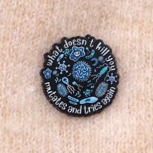 En gros, Broche à citation 'Lovely Mutant Bacteria', Badge en métal de mode à motif de dessin animé, Épingle de revers créative avec lettres anglaises pour vêtements, Accessoire - Product Image 2
