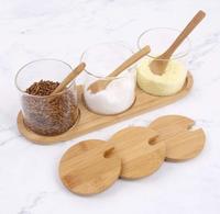 Ensemble de boîte à condiments, récipients à condiments, récipients pour assaisonnement, sel, sucre, épices, poivre, Pots à condiments avec couvercle de cuillère en bois de bambou