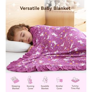 Manta de Bebé al por Mayor, de Forro Polar, con Estampado de Unicornio Morado, de Peso Medio, para Cuna de Niña - Product Image 5