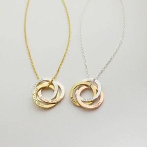 Diy Engraved Jewelry Minimalist Custom Stainless Steel Plated Gold Personalized <strong>Kids</strong> <strong>Name</strong> 3 Circle Connected Pendant <strong>Necklace</strong> - Product Image 3