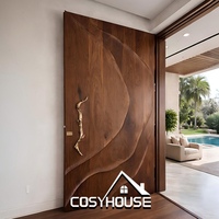 Porte d'entrée principale double de luxe, moderne, en métal, pour villa, avec design soleil couchant, finition bronze