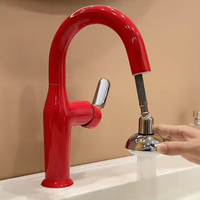 Robinet de lavabo pivotant rétractable moderne - Gris canon de fusil, mitigeur d'eau chaude et froide extractible, qualité supérieure, robinet de lavabo de salle de bain