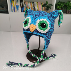 Handmade Unisex Mùa Đông Earflap <span class=keywords><strong>Hat</strong></span> Với <span class=keywords><strong>Owl</strong></span> & Frog Thiết Kế Tùy Chỉnh Crochet Beanie Bím Tóc Cho Du Lịch - Product Image 4