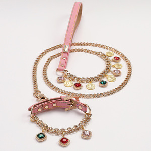 Collar moderno de lujo para perros pequeños, resistente al agua, PU con hebilla de diamante y cintas sólidas, collar decorativo rosa, Correa - Product Image 2