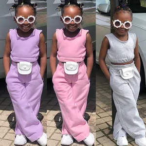 2022 Sommer Kinder Sets Mädchen Kleidung Mode Lässig Ärmellose Tank Top Hose Einfarbiger Anzug 2PCS Kinder kleidung