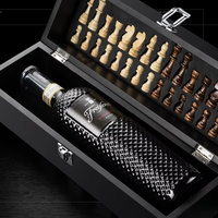 Caisse en bois MDF noir avec jeu d'échecs et plateau pour 1 bouteille pour tire-bouchons et ouvreurs