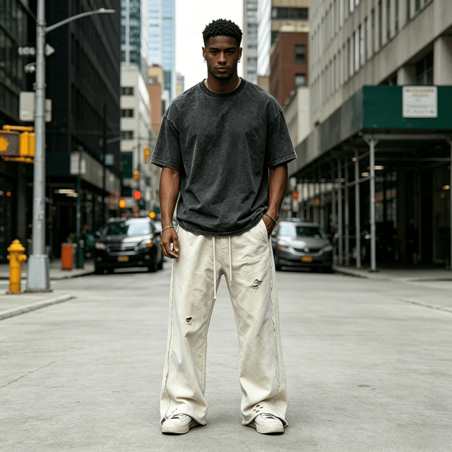 High Quality Streetwear Y2K Loose Sweatpants Custom Logo Acid Washed 100% Cotton Retro Wide Leg Baggy Pants Men