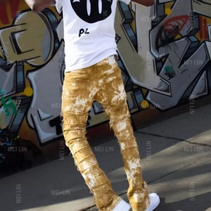 Pantalones Vaqueros de Mezclilla para Hombre, Estilo Urbano, con Estampado Tie-Dye, Desgastados, Rotos, Lavados y Ajustados, NUEVOS de Fábrica - Product Image 4