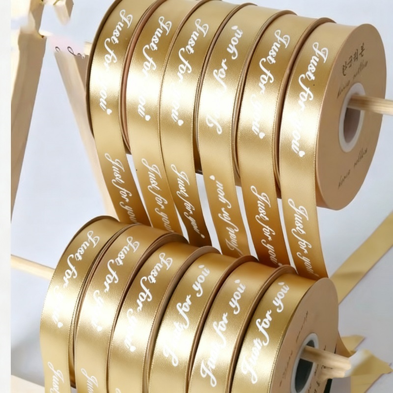 Factory Wholesale Gold Foil Thanks logo Decorative Gift Wrap Printed Ribbon with logo
