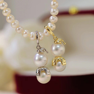 Accessoires de pendentif et de collier en argent S925 avec perles rondes de 8-9 mm, support double perle mignon, pendentifs et breloques en perles 31050 - Product Image 1