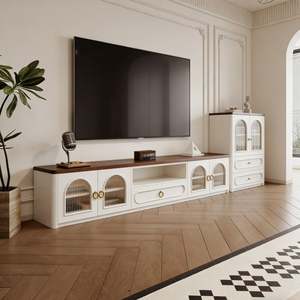 Mueble de TV de Madera Blanco Estilo Francés Personalizado BALOM con Puertas de Vidrio, Mueble de TV de Lujo para Sala de Estar - Product Image 2