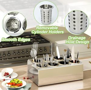 Commercial 8-Grid Stainless Steel Flatware Cylinder Box Heavy Duty Stand - Product Image 3