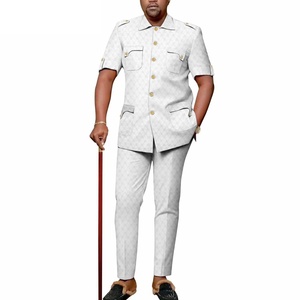 Costume Dashiki Africain Brodé pour <span class=keywords><strong>Homme</strong></span> – <span class=keywords><strong>Chemise</strong></span> à Manches Courtes Boutonnée + Pantalon Long – Ensemble 2 Pièces Décontracté pour Mariage – 100% Coton - Product Image 6