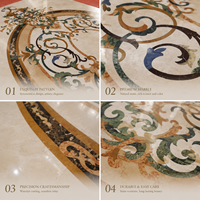 Médaillon en marbre découpé au jet d'eau sur mesure, design d'incrustation de sol en pierre naturelle pour projets d'intérieur de luxe (hôtels, halls, villas, maisons de famille)