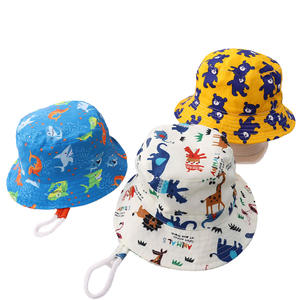 หมวกบักเก็ตผ้าฝ้ายลายทางสำหรับเด็ก ลายการ์ตูนชาวประมง เหมาะสำหรับกีฬากลางแจ้งและการเดินทาง มีสายรัด - Product Image 1