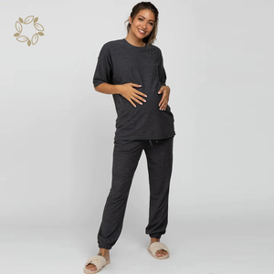 Organic Bamboo <strong>Maternity</strong> Pyjama Set Sustainable <strong>Maternity</strong> Short Sleeve t Shirt and Jogger Eco Friendly Pregnant Sleepwear - Product Image 2