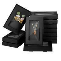 Caja de Embalaje de Papel Kraft Blanca y Negra de Lujo con Ventana Transparente, Plegable y Reciclable, para Llaveros, Collares y Pulseras, con Inserto de Papel