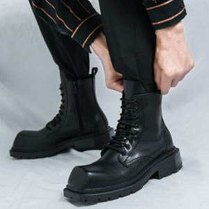 Botas de Tobillo de PU con Cordones y Punta Cuadrada Estilo Británico 1633 para Hombre, con Plantilla de EVA, Botas de Motocicleta - Product Image 3