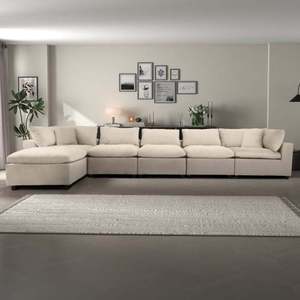 Modern Ivory Velvet Modular Convertible Sectional <b>Sofa</b> for Living Room and Villa Oversized 6 Seat Hotel - Product Image 3