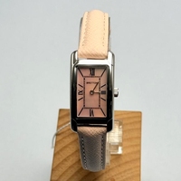 Montre rectangulaire fine pour femme, cadran rose nacre, bracelet en cuir beige, montre analogique à quartz pour femme
