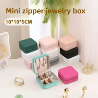 Boîte de rangement pour bijoux en PU mini premium 10x10x5cm, étui de présentation avec fermeture éclair, boîte de voyage portable, impression de logo personnalisée, utilisation pour cadeau