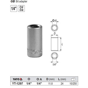 อะแดปเตอร์ไขควงยาโต 1/4 ถึง 1/4 ชุบโครเมียมมาตรฐานเมตริก YT-1297 - Product Image 2