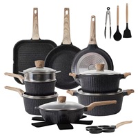 Batterie de cuisine 23 pièces en pierre de granit antiadhésive, comprenant des casseroles, poêles, poêle à frire à induction, faitouts, plancha et poêle à œufs, pour la cuisson