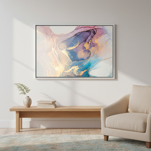 Shimmering Blue Marble Glass Wall Art - Printed <b>Canvas</b> Artwork,WHITE <b>FRAMED</b> <b>CANVAS</b> - Product Image 3