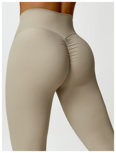 Custom Hip Lifting Yoga Pants Tummy Tucking High Waisted Fitness Pants for <strong>Women</strong> Outdoor Running Sports Bottoms <strong>Khaki</strong> <strong>Legging</strong> - Product Image 2