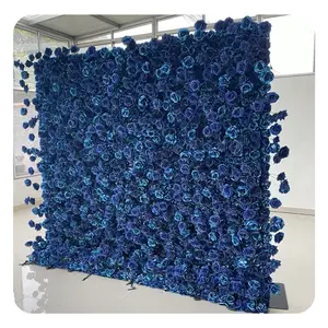 S0363 décor de mariage bleu Royal fleur mur faux panneau de toile de fond floral 3D retrousser soie artificielle Rose fleur mur toile de fond