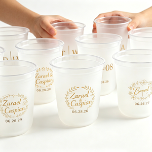 Vasos de Plástico Desechables Ecológicos con Logotipo Personalizado, Tapa Transparente en Forma de U, 9oz/22oz, Vasos Esmerilados de Pared Simple para Postres, Bodas y Bares - Product Image 1