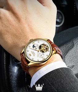 Reloj Mecánico Automático de Moda para Hombre, Caja de Aleación de Lujo, Correa de Cuero, Fase Lunar, Esfera Analógica, Cristal Mineral Redondo de 40.5 mm - Product Image 5